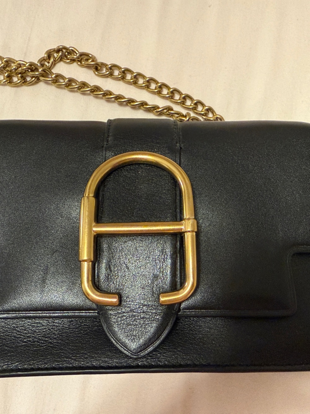 Anne Klein Black Leather Crossbody with Gold Hardware